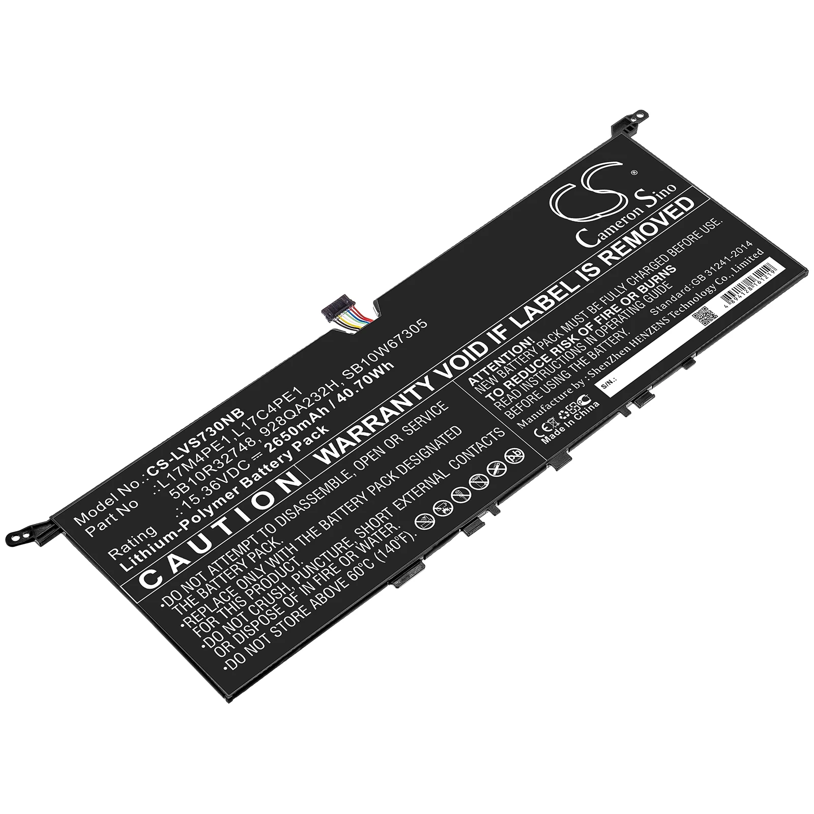 

Li-Polymer Notebook, Laptop Battery for Lenovo, 15.36V, 2650mAh , Compatible Models: IdeaPad 730S 13, IdeaPad 730S-13IWL