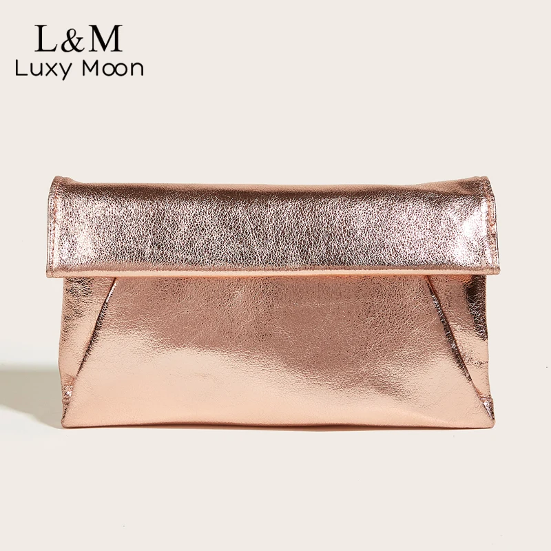 Fashion Glitter Handbag Luxury Solid Color PU Leather Bag Foldable Evening Purse For Women New Envelope Gold Clutch Bags XA38H