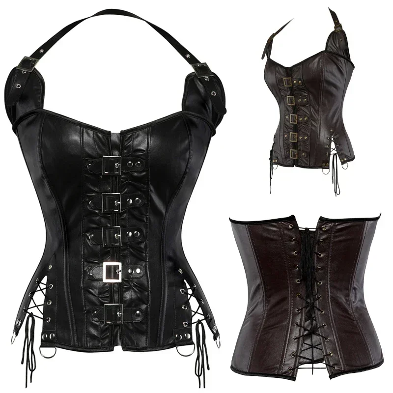 

Steampunk Leather Corset for Women Gothic Overbust Corsets Lace Up Victorian Corsage Buckle Bustier Carnival Halloween Costumes