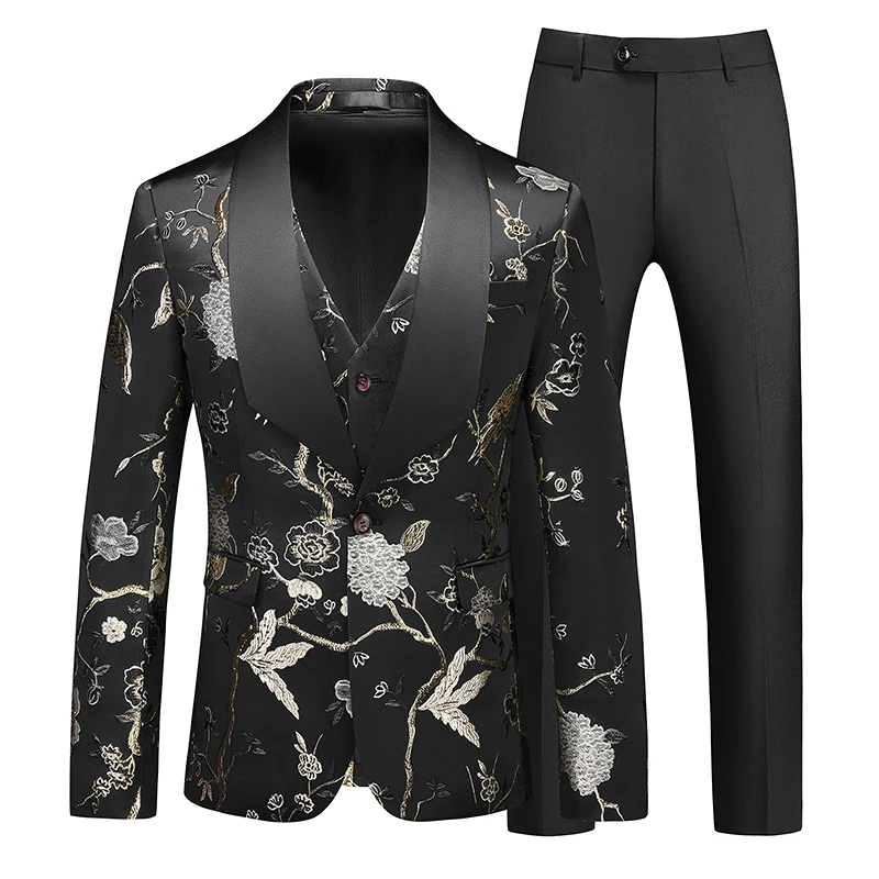 

Fashion New Men Casual Business Wedding Flower Dresses Blazers/Men's Slim Fit Printed Suits Jacket Pants Vest 3 Pcs Set 5XL 6XL