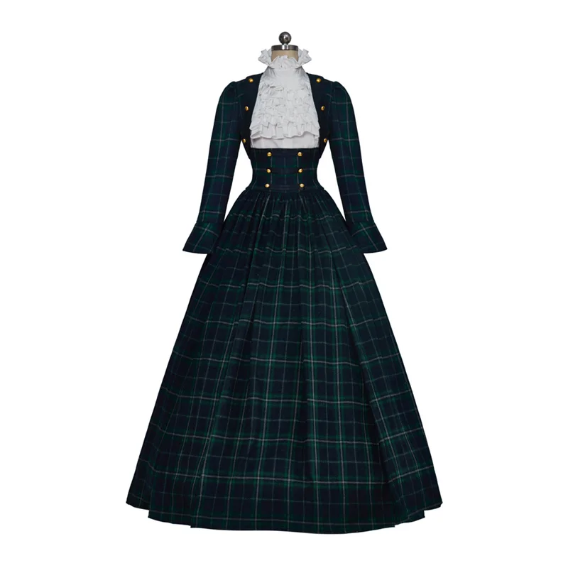 

Victorian Dickens Fair Dress Christmas Caroler Costume Blue Plaid Southern Belle Costume Dress Women Civil War Era Ball Gown