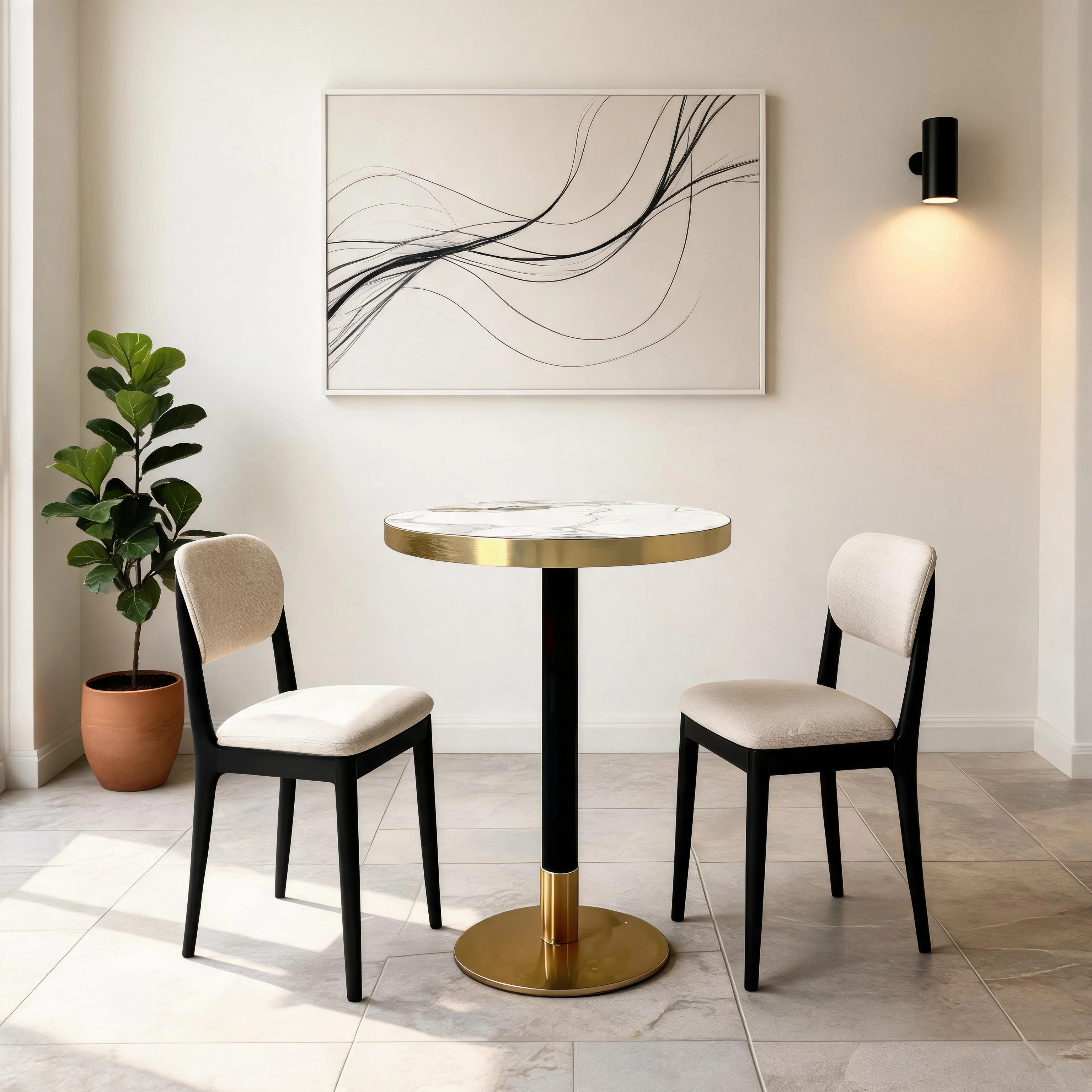 #Light Luxury Gold Accent Sintered Stone Dining Table Modern Marble Look Gold Legs Durable Eco-Friendly Contemporary