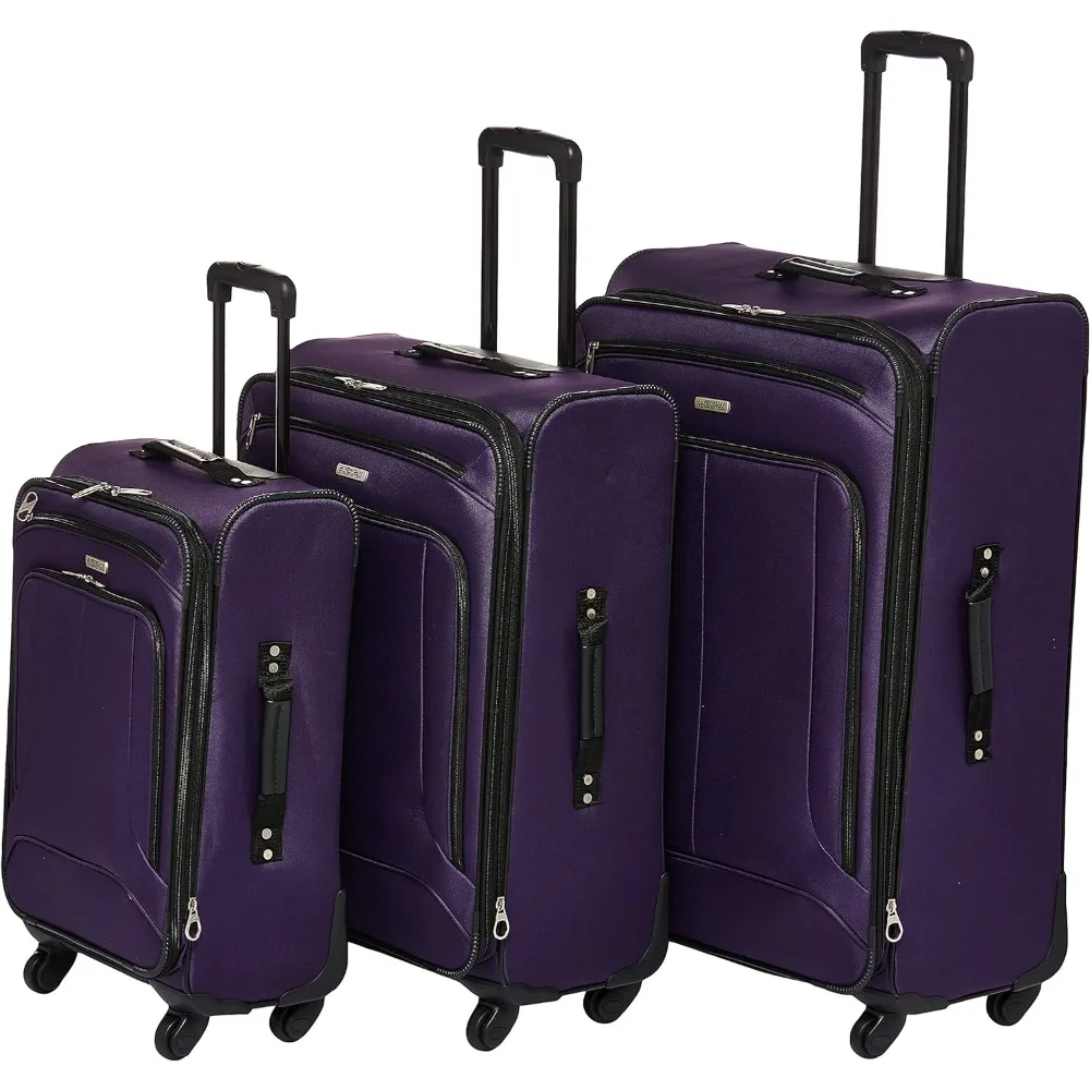 

American Tourister Pop Max Softside Luggage with Spinner Wheels, Purple, 3-Piece Set (21/25/29)