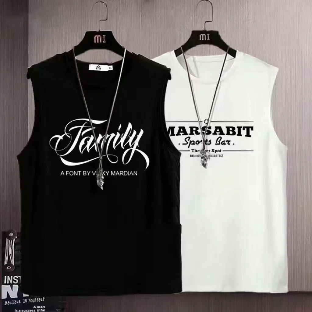 Summer Men Quick Drying Sleeveless Vest with Fashionable Printed Ice Silk Thin Breathable T-shirt