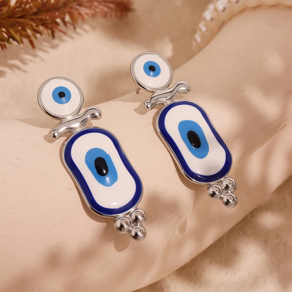

Nivora Attractive White Blue Enamel Evil Eyes Stud Earrings For Women Stainless Steel Hypoallergenic Wedding Earrings Jewelry
