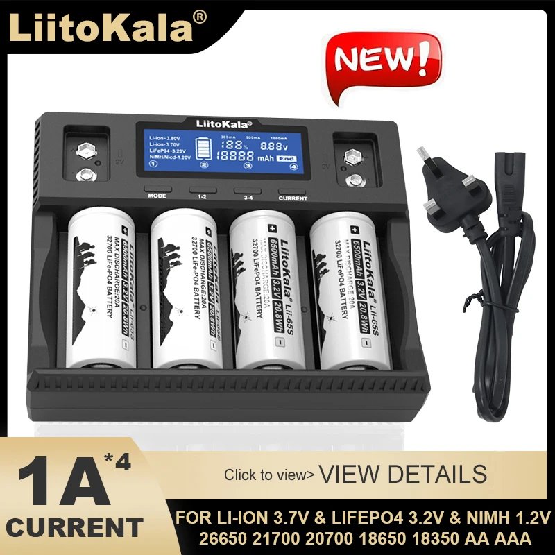 Liitokala Lii-D4XL 21700 Battery Charger for 18650 D NiMH LiFePO4 Li-ion 3.7V 1.2V 3.2V 9V 26650 14500 26700 18350 AA AAA