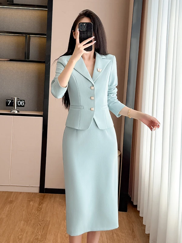 

Elegant Short Tailored Suit Set Women's Professional Autumn Fashion Name Lady Small Fragrance Style Two-Piece Skirt Suit