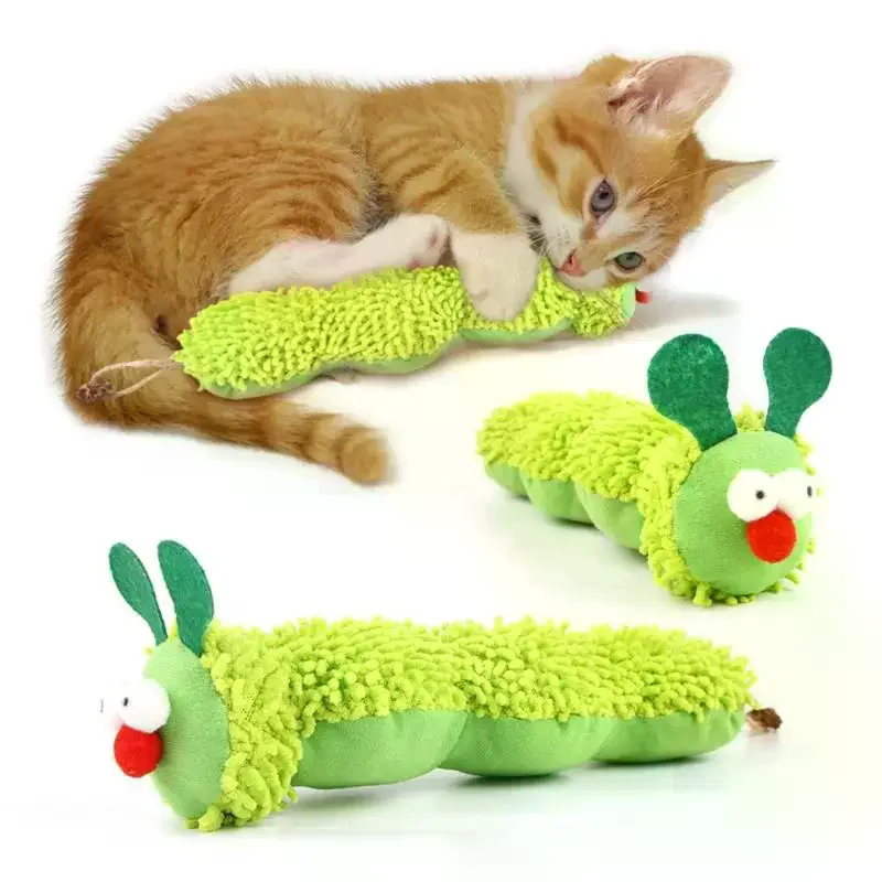 Caterpillar Plush Cat Chew Toys Catnip Molar Toy Cat Teaser Interaction Toy Clean Mouth Kitten Toy Cat Catnip Toy Accessories