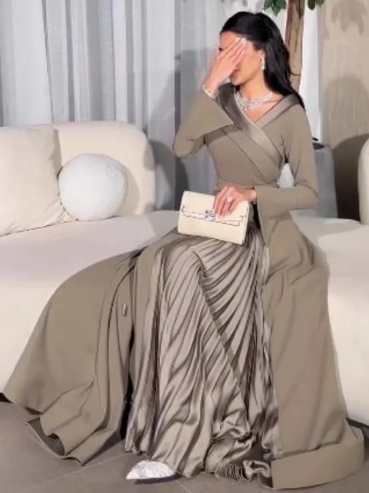 Customized Ball Dress V-neck Long sleeved A-LINE Customized Formal Occasion Dress Long Saudi Arabian Evening Dress 2024