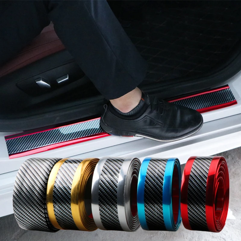 Car Sticker Car Door Sill Protector Stickers Anti Scratch Strip Carbon Fiber Car Threshold Protection Bumper Film Sticker