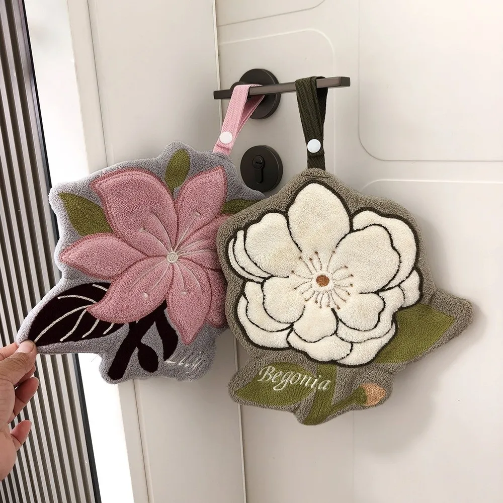 New Absorbent Floral Hand Towel Thickened Fabric Flower Hand Towel Lint Free Hanging Hand Towel Kitchen Use