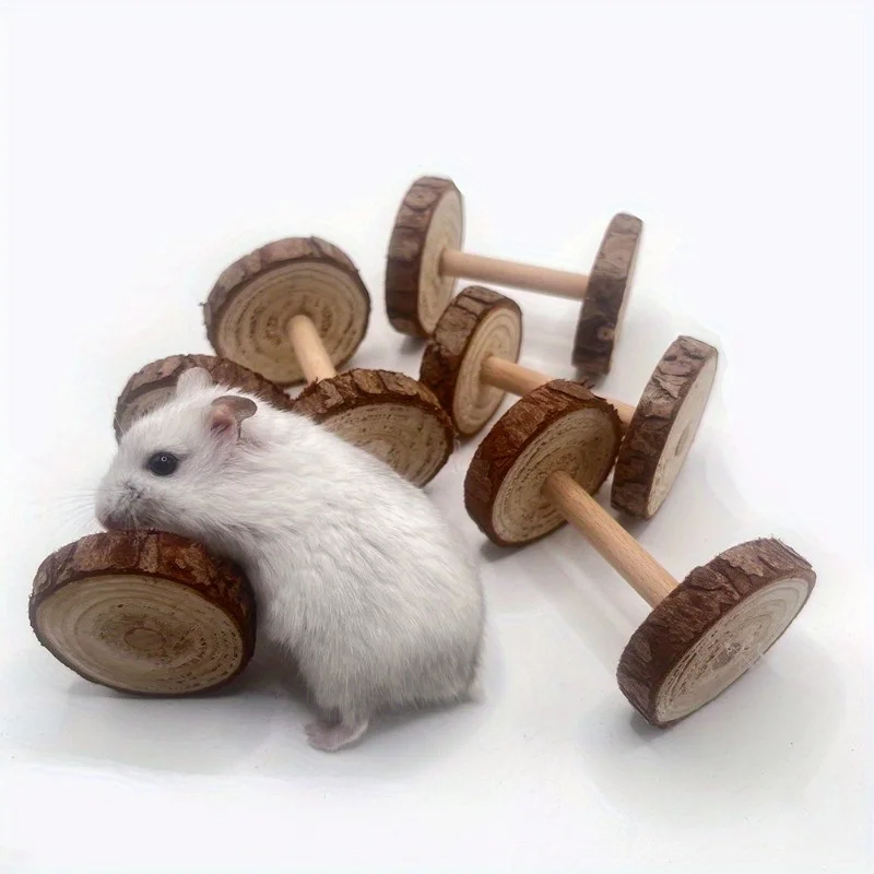 Wooden Hamster Training Dumbbell Toys, Small Pet Molar Supplies, Solid Wood, Hamster, Parrot, 1Pc