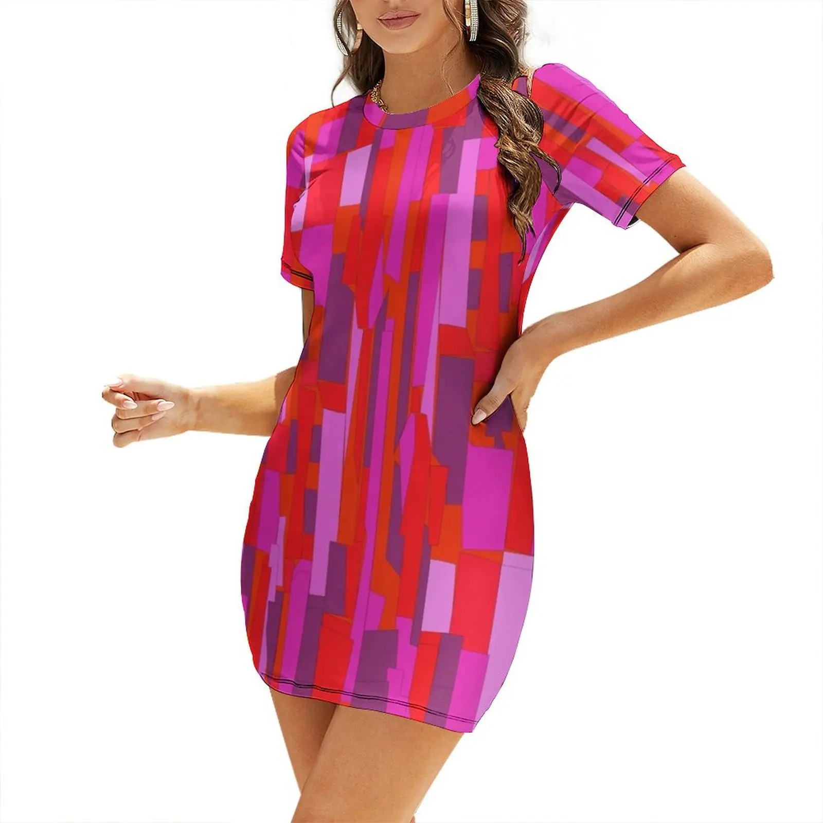 Retro 60s Crackle Glass Pattern, Party Disco Short Sleeved Dress dress summer 2025 women Dress women