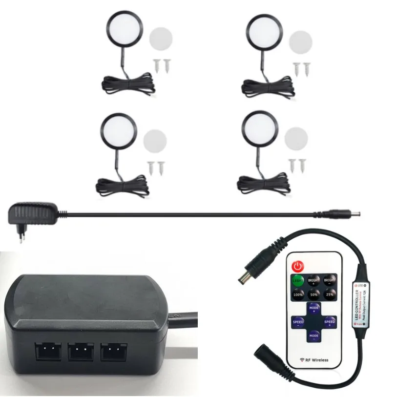 12V Mini LED Spot Downlights Dimmable Lamp Set Remote Control Ceiling Recessed 2.5W 60mm  Black Cabinet Lights