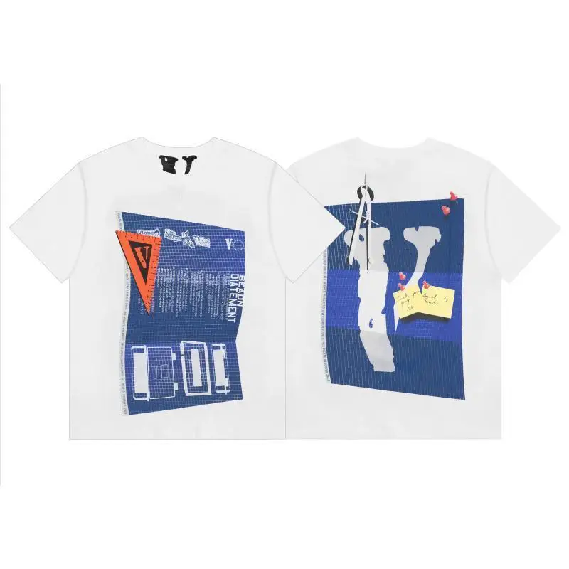 Trendy VLONE JERRY Letter Printed Reflective Wash Distressed Men's Loose Fit Short Sleeve T-Shirt HIP HOP Style