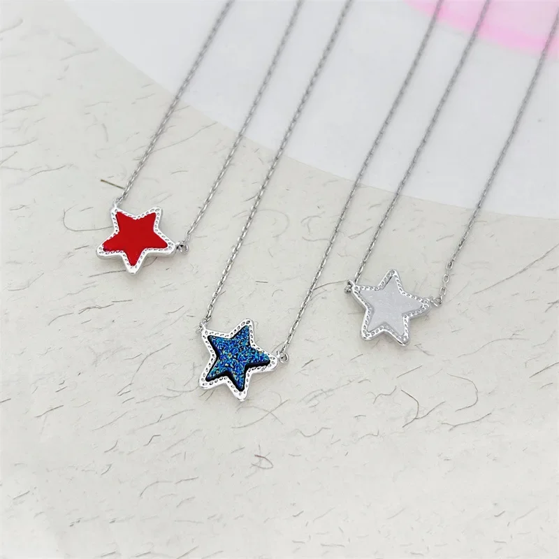 

Five color crystal tooth star necklace jewelry European and American style geometric white gold pentagram collarbone chain