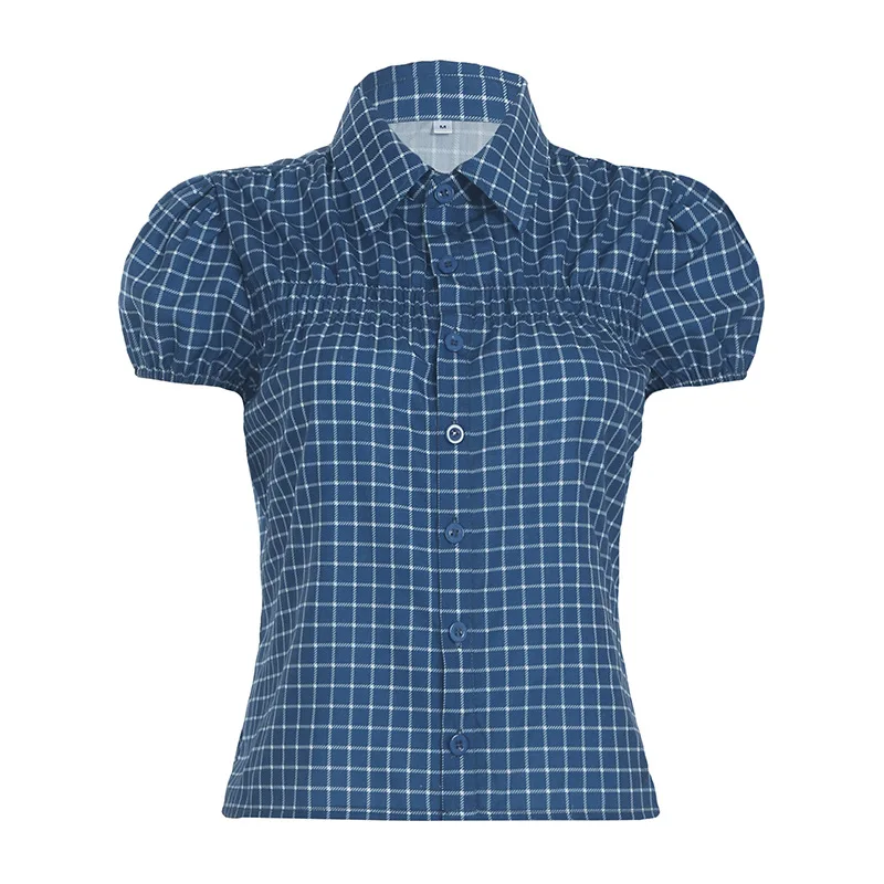 

YYAHAHAS 90s Plaid Button Down Shirt Women 2026 Summer Y2K American Style Slim Fit Retro Checkered Blouse Sexy Casual Top
