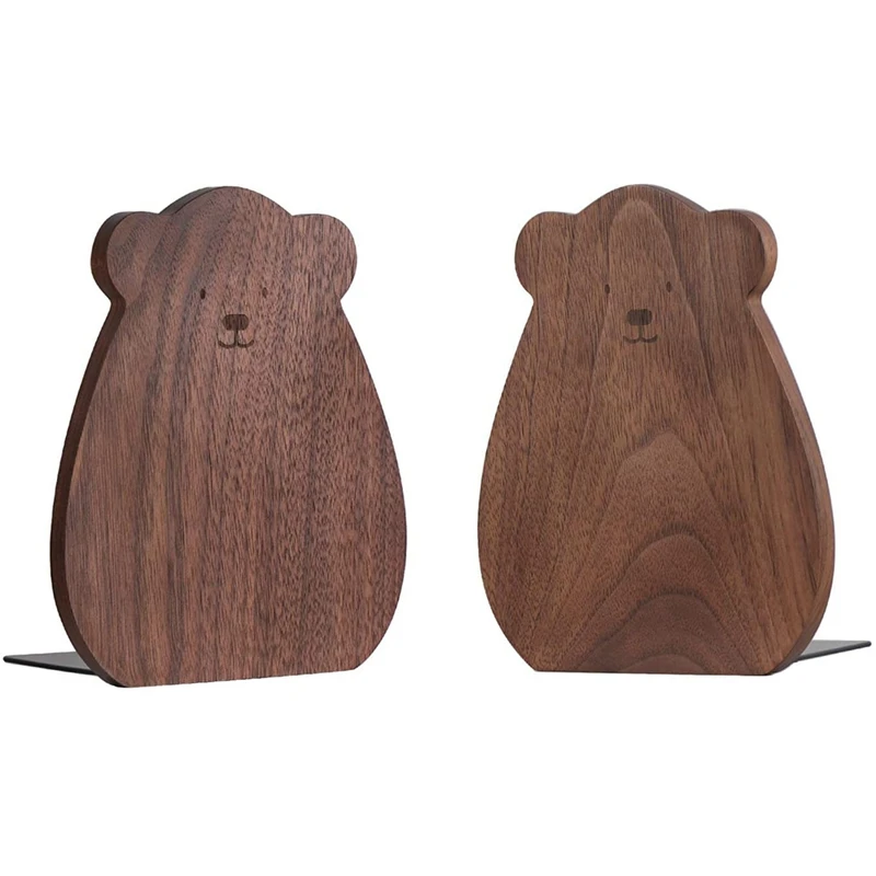 

Bookends For Shelves, Decorative Book Ends For Children, Non-Skip Wooden Bookends For Office/Home/School(Walnut 1 Pair)