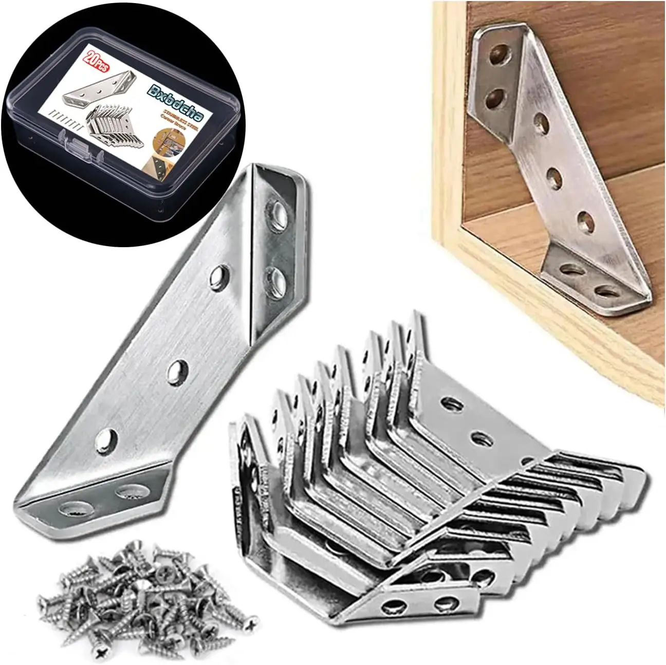 

20PCS Stainless Steel L Brackets for Wood Furniture, Shelves, Tables, Cabinets - Universal Corner Connectors