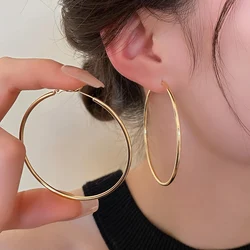 60mm Smooth Big Round Hoop Ear Clips Non Pierced for Women Fashion Golden Exaggerated Simple Clip on Earrings Jewelry