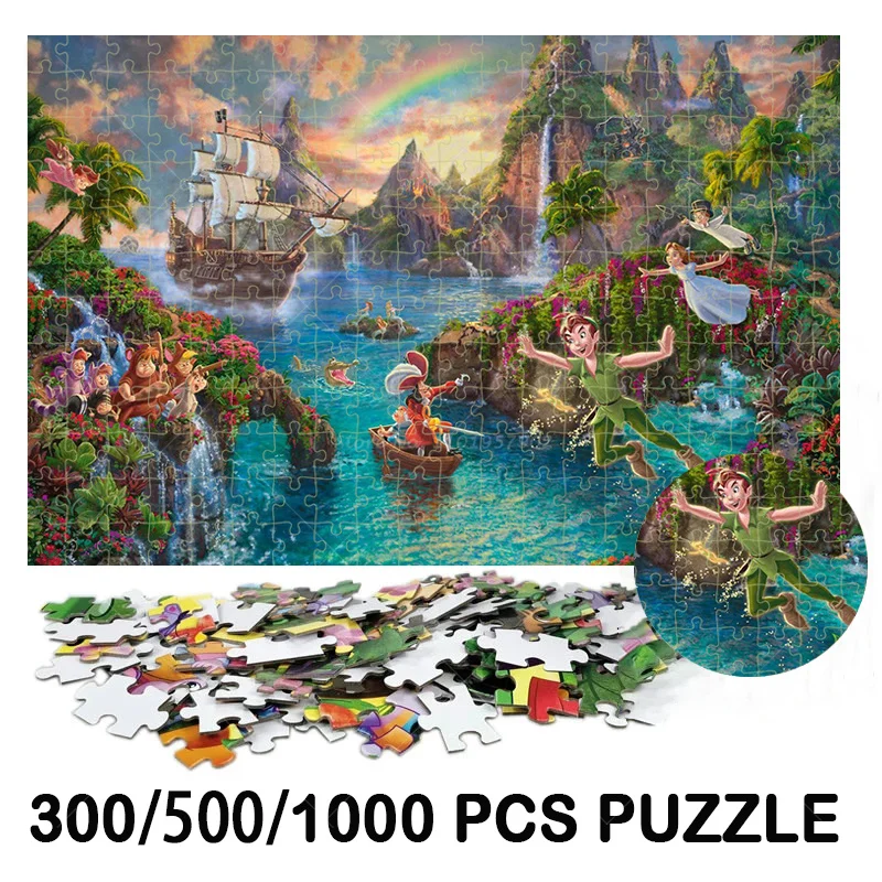 Disney 300/5001000PCS Jigsaw Puzzle Peter Pan Mickey Tangled Sleep Beauty Contemporary Puzzles Decompression Toys For Adult Kids