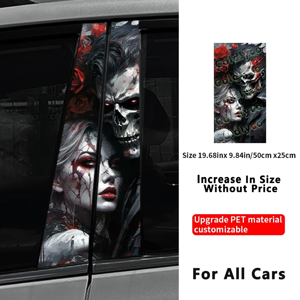 Gothic Skull Couple Car Stickers B-pillar Sunscreen DIY Auto Center Column Cover Scratches Cartoon Decoration Accessories