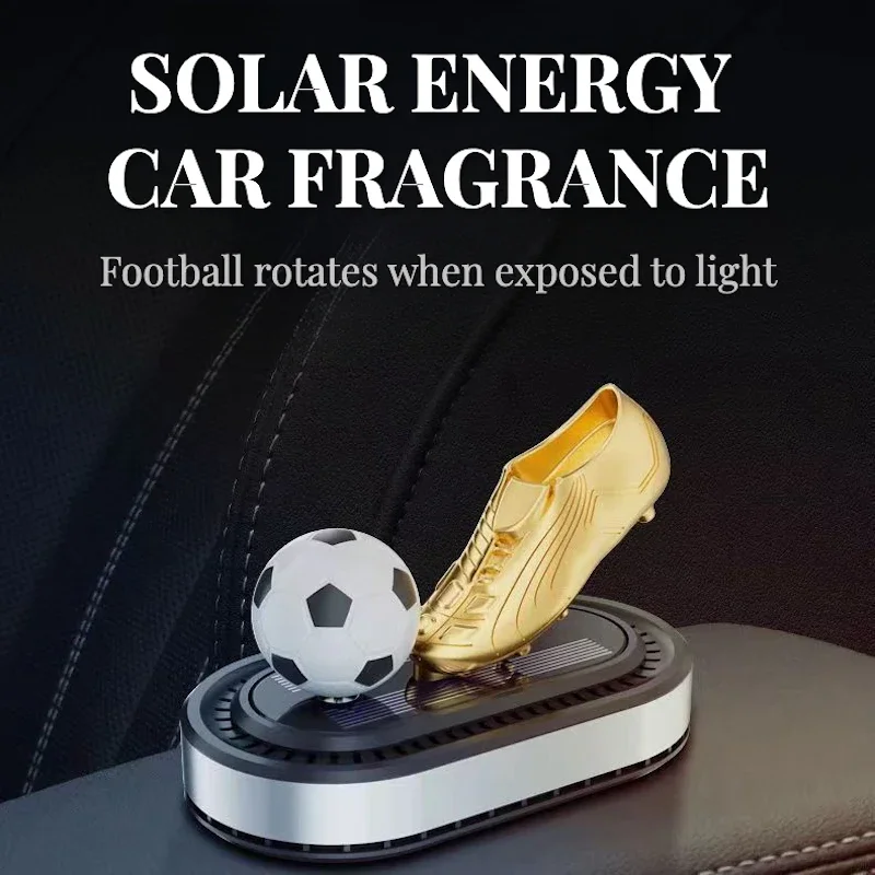 Golden Boot Shaped Solar Powered Car Aromatherapy Rotating Football Interior Decoration Long-Lasting Car Air Freshener