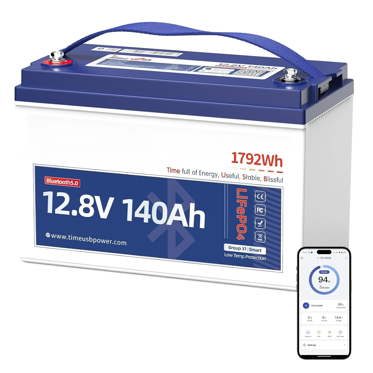 

Литиевая батарея LiFePO4 12В 140Ач для троллингового мотора с защитой от низких температур, Bluetooth 5.0, BMS 150А, разряд 700А, настраиваемая