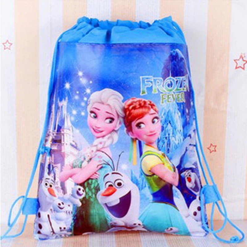 Disney Frozen Princess Bag Cute Princess Elsa Printed Cartoon Drawstring Backpack for Girls Double-Sided Sports Storage Bag Gift