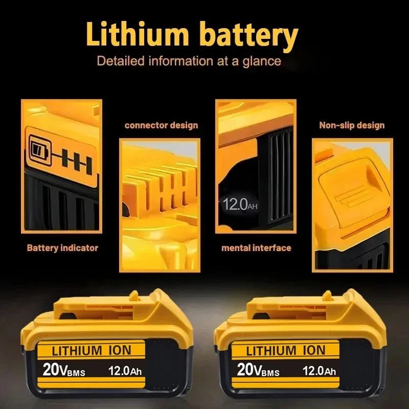 Li-Ion Battery Pack 20V 12Ah MAX for DE WALT DCB205 DCB206 DCB209 DCB182 DCB606 with Charger