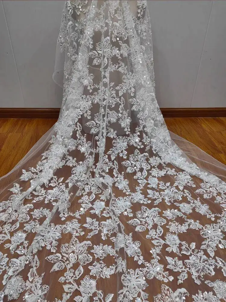 

Embroidery Flower Nail Sequin Lace Mesh Fabric Wedding Dress DIY Lace Mesh Fabric