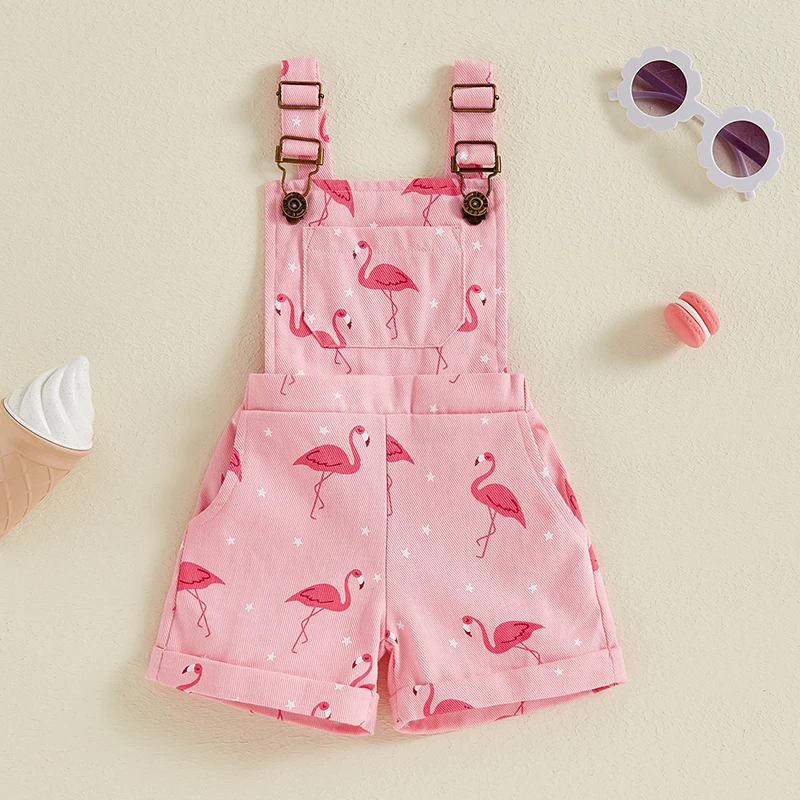 

Suefunskry Kids Girl Denim Overalls Romper Casual Summer Flamingo Print Jean Jumpsuit for Newborn Toddler Clothes