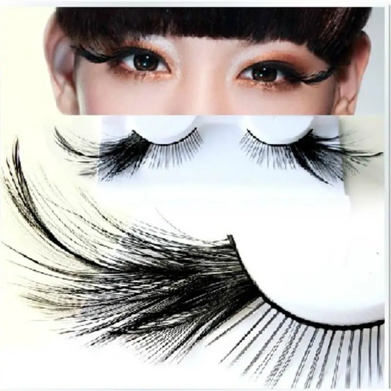 1 pairs Black Feather Natural long false eyelashes cross winged lengthened exaggerated stage false eye Lashes makeup tool YM77