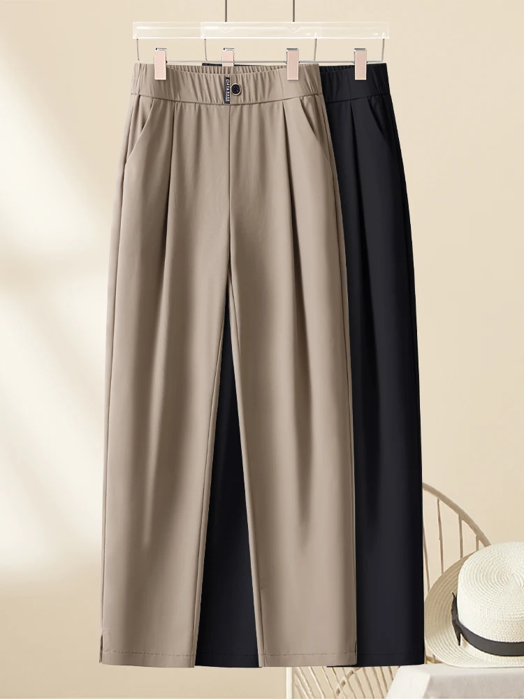 

Женские летние тонкие брюки-галифе из ледяного шелка с эластичным поясом, свободного кроя, с высокой талией, повседневные, новинка, визуально стройнящие