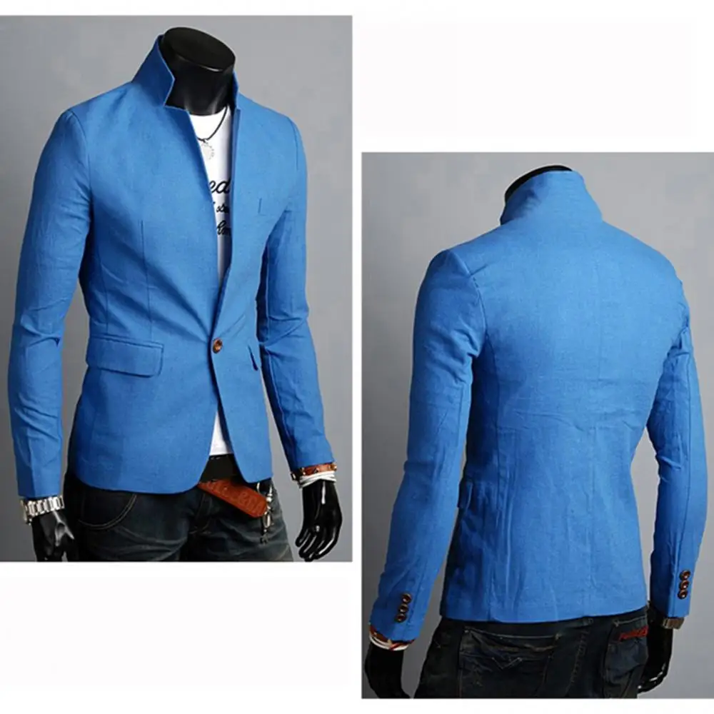 Pockets Solid Color Lapel Collar Business Blazer Autumn Men Coat Blazer Button Decor Business Blazer