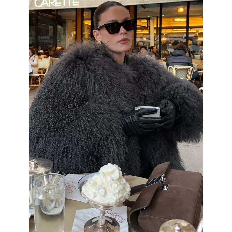 JINIA Women Fluffy Faux Fox Fur Hat Overhat Winter Loose Luxury Long Night High Wait Patchwork Coat Women's Outwear 2025