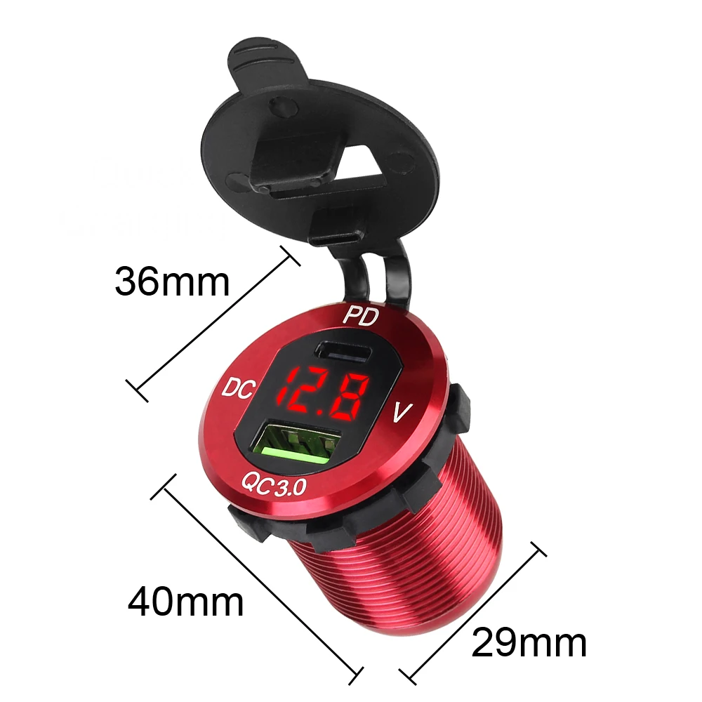 PD Typ-C QC3.0 USB 40W 12-24V für Auto RV LKW Motorrad Yacht Ladegerät Buchse