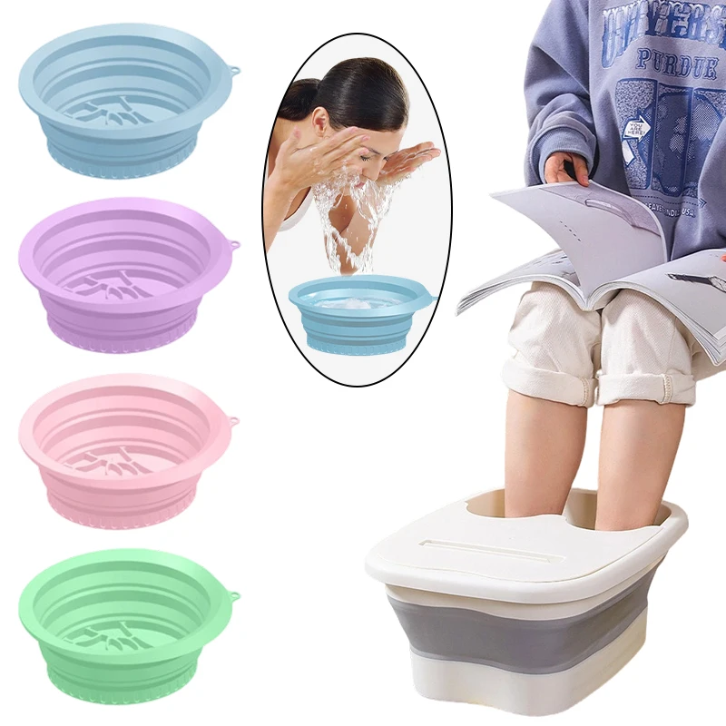 접이식 실리콘 얼굴 아이스 배스 트레이 & 발 담그는 통 물통 마사지 건강 발 욕조 얼굴 관리 세면대 1세트