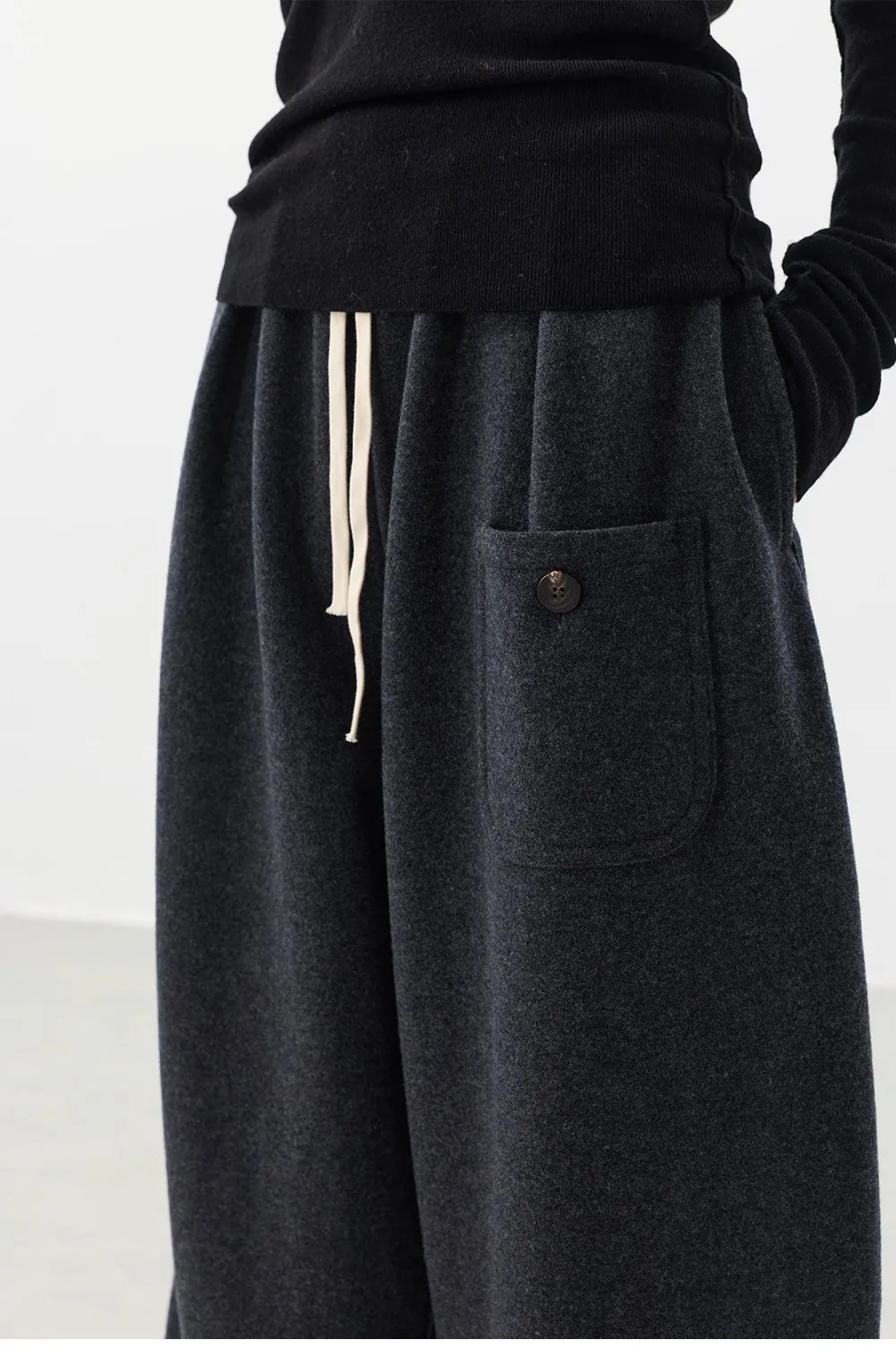Curved Hem Pants~Wool Elastic Waist Wide-Leg Casual Pants for Women, 2025 Winter Fashionable Thickened Floor-Length Pants
