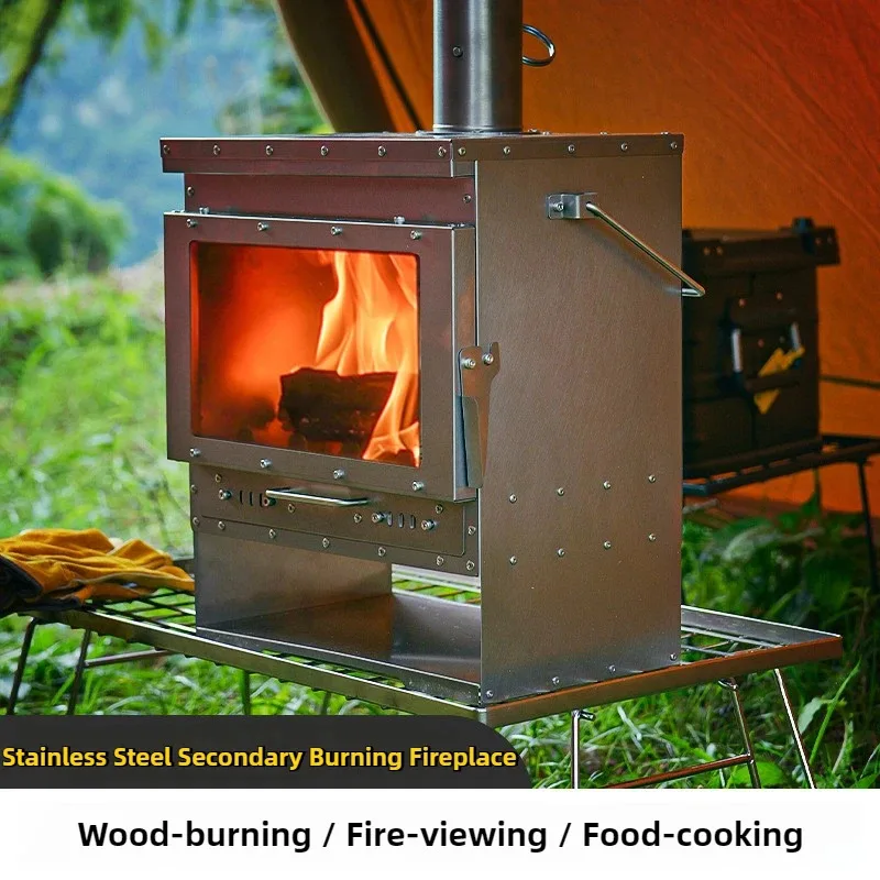Stainless steel large glass window viewing fire fireplace for outdoor secondary combustion tent heating wood stove
