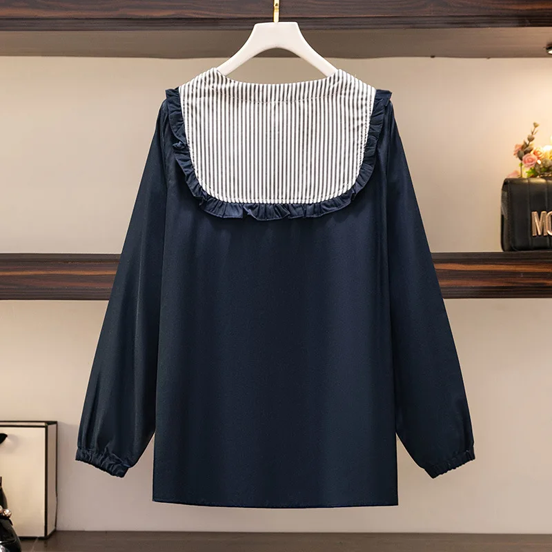 New 2023 Spring Autumn Plus Size Tops For Women Large Size Long Sleeve Loose Blue White Cotton Shirt 3XL 4XL 5XL 6XL 7XL