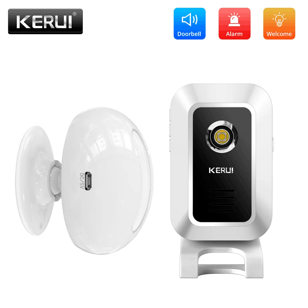 KERUI M7 Zwei-In-One Wireless Anti-diebstahl Türklingel Willkommen Gerät Bewegungserkennung 433MHZ Cabrio Funktion strobe Licht