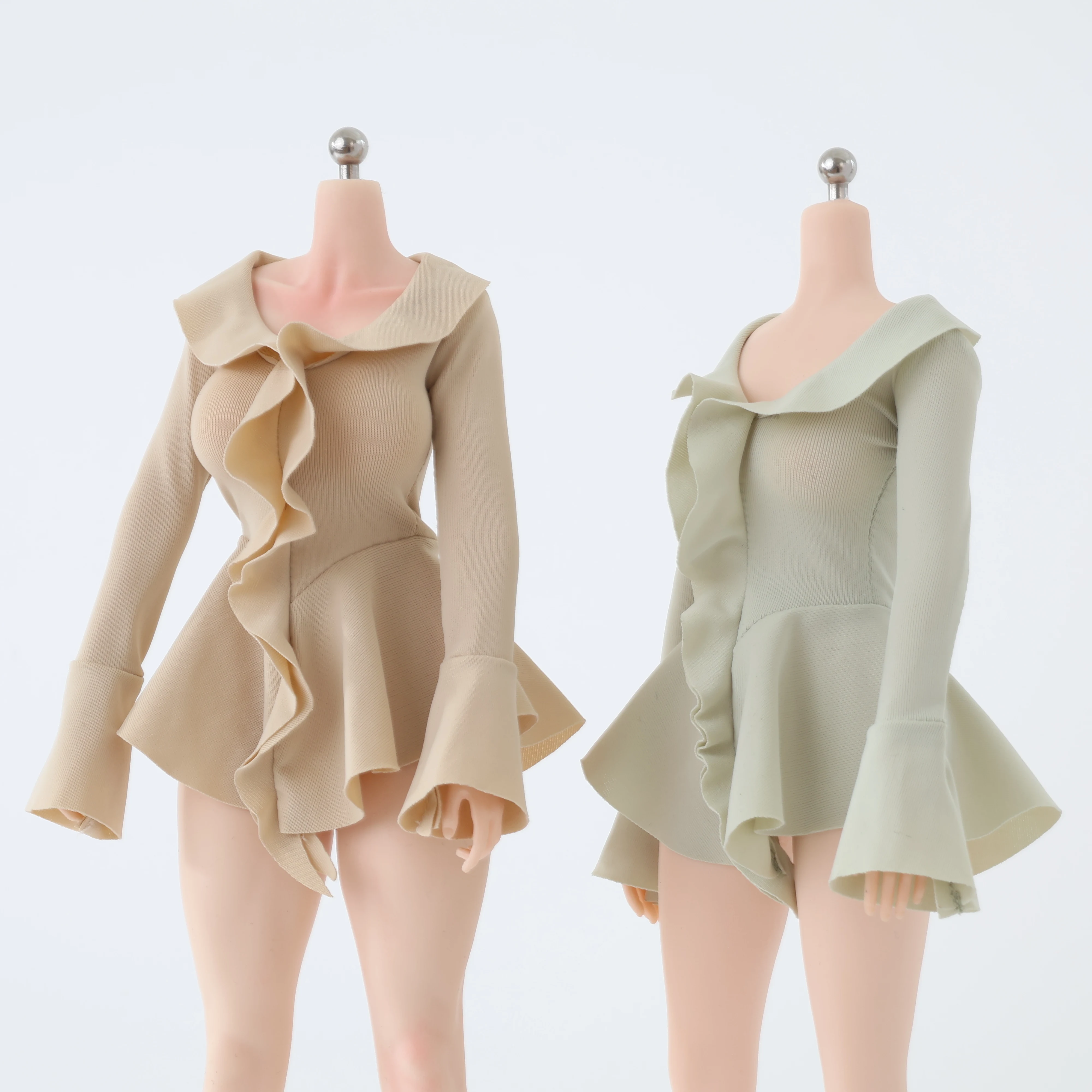 1/6 Maßstab Glockenärmel-Kleid mit Wellenkante und V-Ausschnitt für 12-Zoll-Soldatin-Actionfigur Körperpuppen-Zubehör – Detail 3