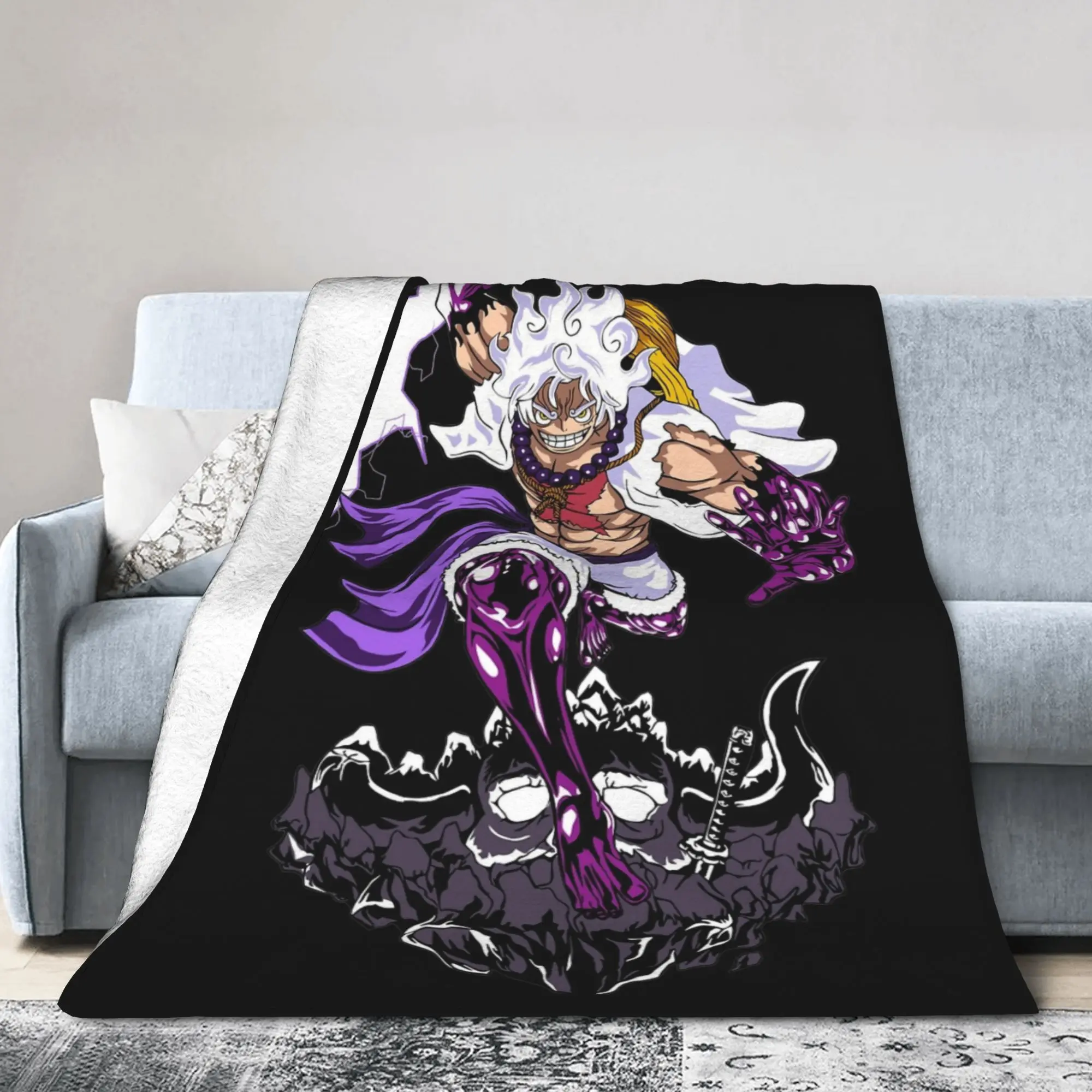 

Luffy Wanted Gear 5 Blanket Flannel All Season Anime Portable Soft Throw Blankets for Bed Office Bedspreads