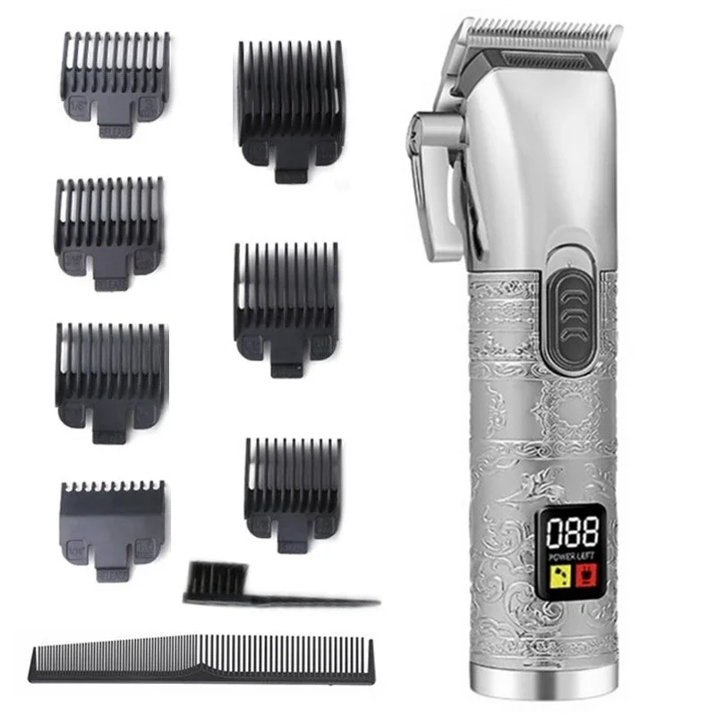 Rechargeable Electric Hair Clipper with Metal Handle and Adjustable Speeds for Men, Professional Beard Trimmer