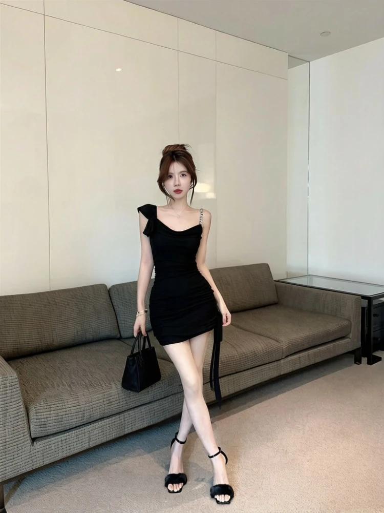 

Женское летнее черное облегающее платье на тонких бретельках в стиле Pure Desire Hot Girl, коктейльное платье для вечеринок, с эффектом утяжки талии