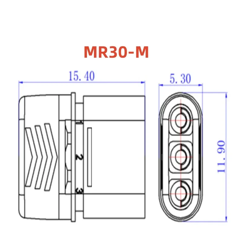 10 peças novo e original mr30 macho fêmea plugue de motor dc conector de três furos para amass