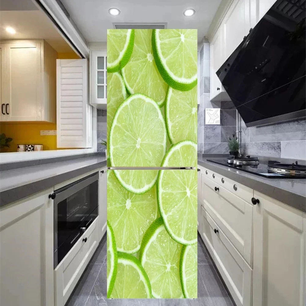 Self Adhesive Fruit Refrigeretor Stickers Fridge Door Cover Sticker Flower Vinyl Vegetables Food Freeze Art Doors Wallpaper