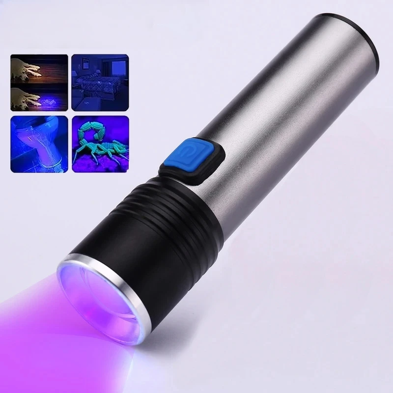 Linterna UV de 395nm, luz negra con zoom, luz UV recargable por USB, linterna ultravioleta para Detector de orina de mascotas, cortina de resina