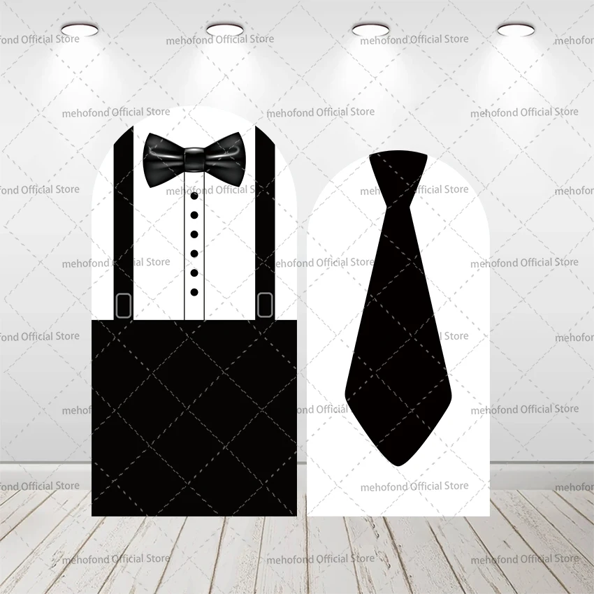 Mehofond مخصص 2-الجانب الأسود ربطة العنق شهم بوس بنين حفلة عيد ميلاد استحمام الطفل غطاء كيارا قوس خلفية ديكور خلفية #1